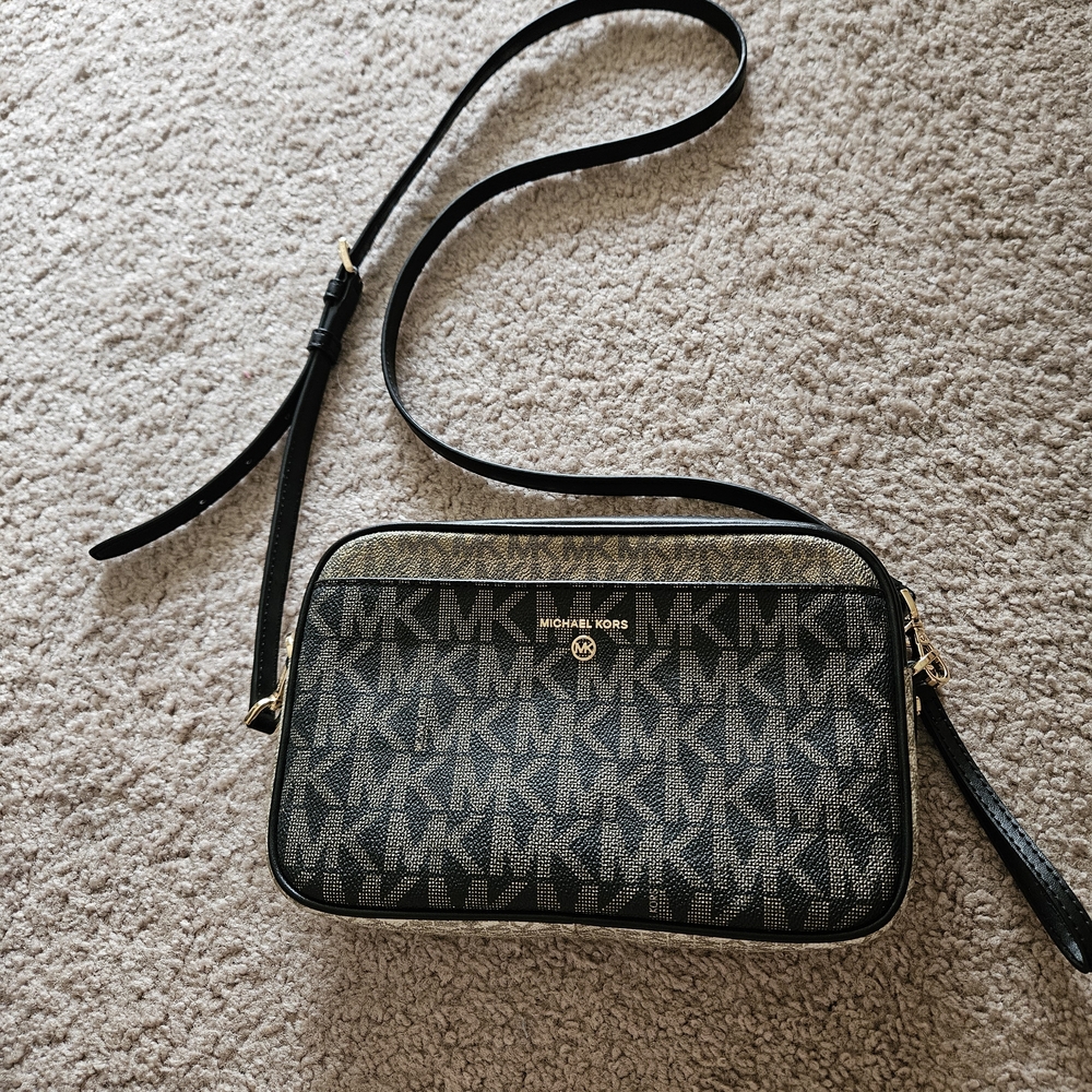 Michael Kors Monogram Crossbody Bag in Black and Gray